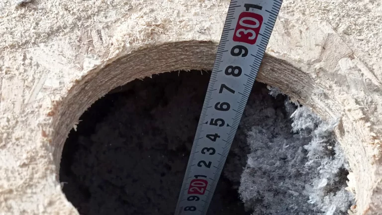 Insuflado de celulosa en tejado de madera para crear una manta de protección térmica y acústica de más de 25 centímetros.